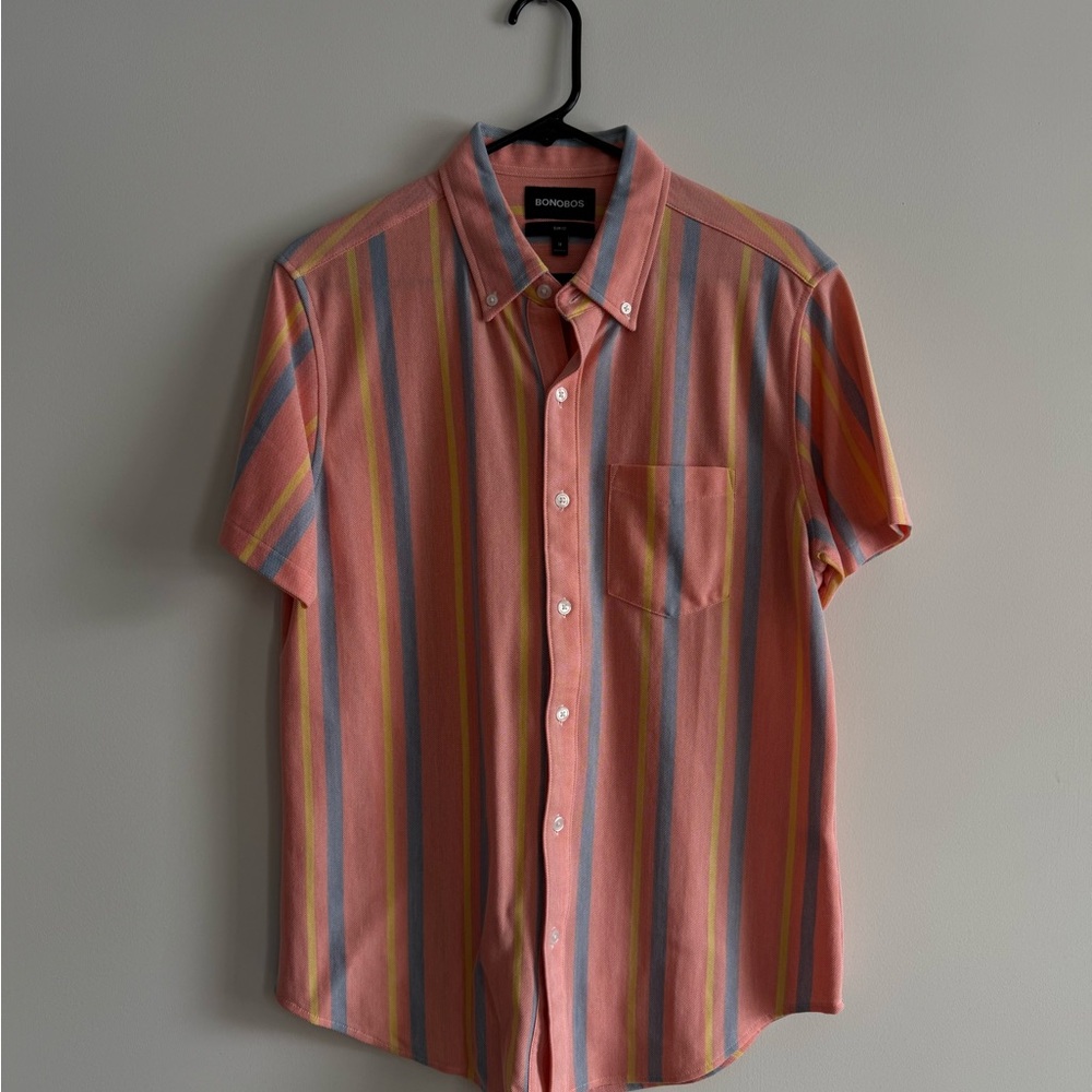 Bonobos Coral Pink Multistripe Short-Sleeve Button-Down Shirt
